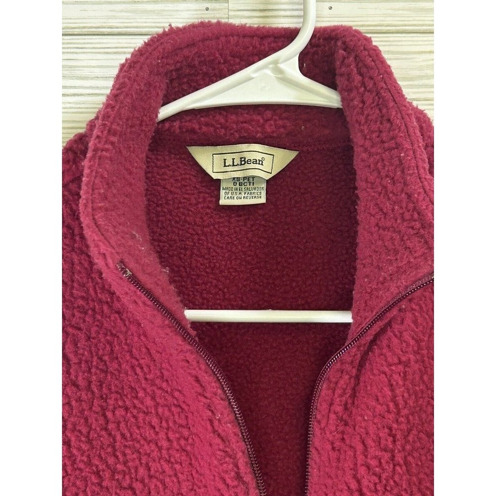 L.L Bean Womens Fleece Sleeveless Vest‎ Regular Size XS Full Zip Maroon Red/Pink